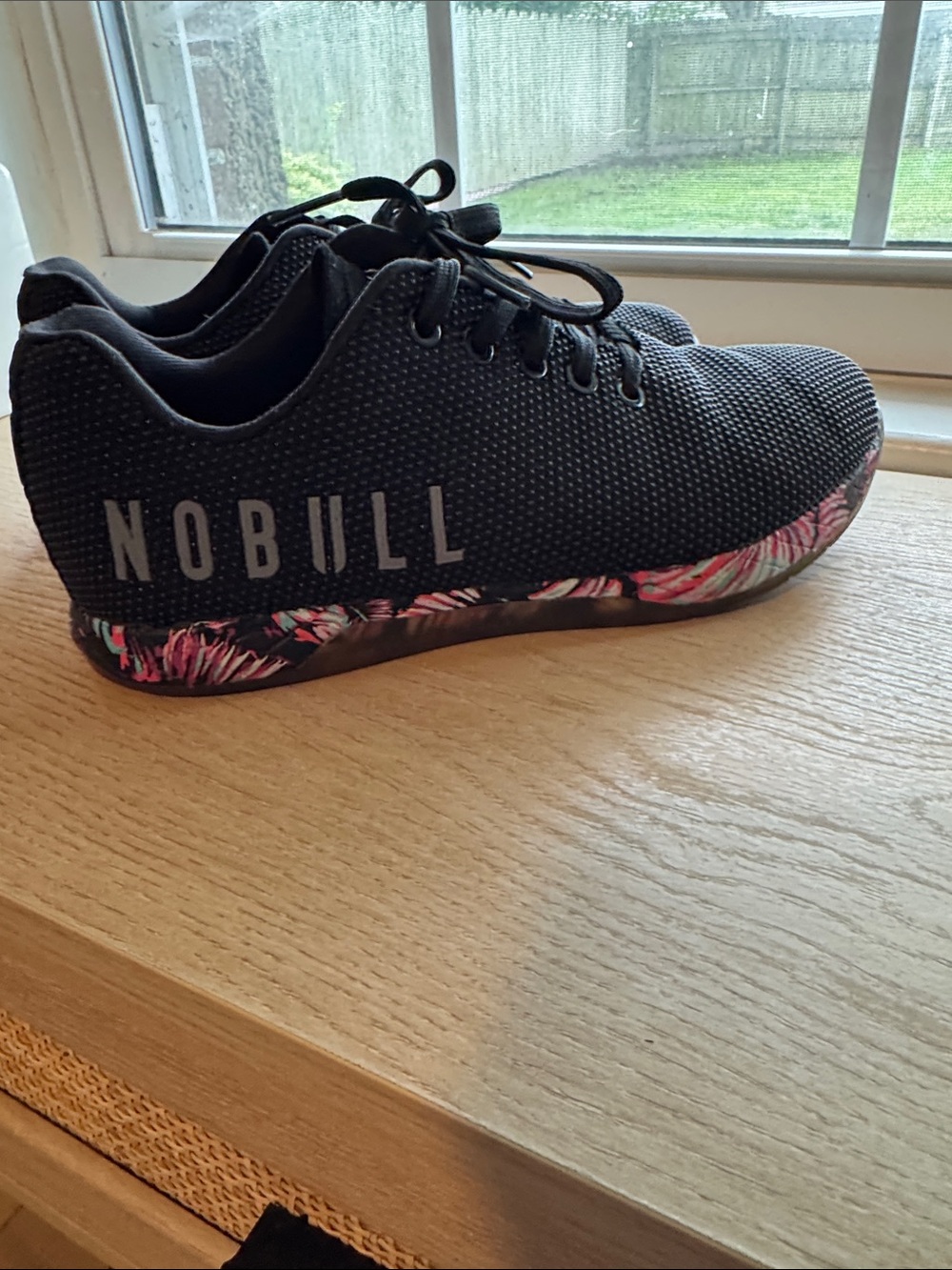 NOBULL Black Trainer with Pink Floral Midsole Accent